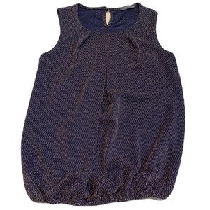 Suzy Shier Navy & Gold Metallic Sparkle Bubble Hem Top, Size S/P